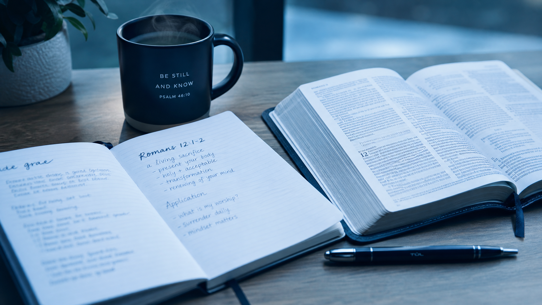 Open Bible and journal during a personal quiet time